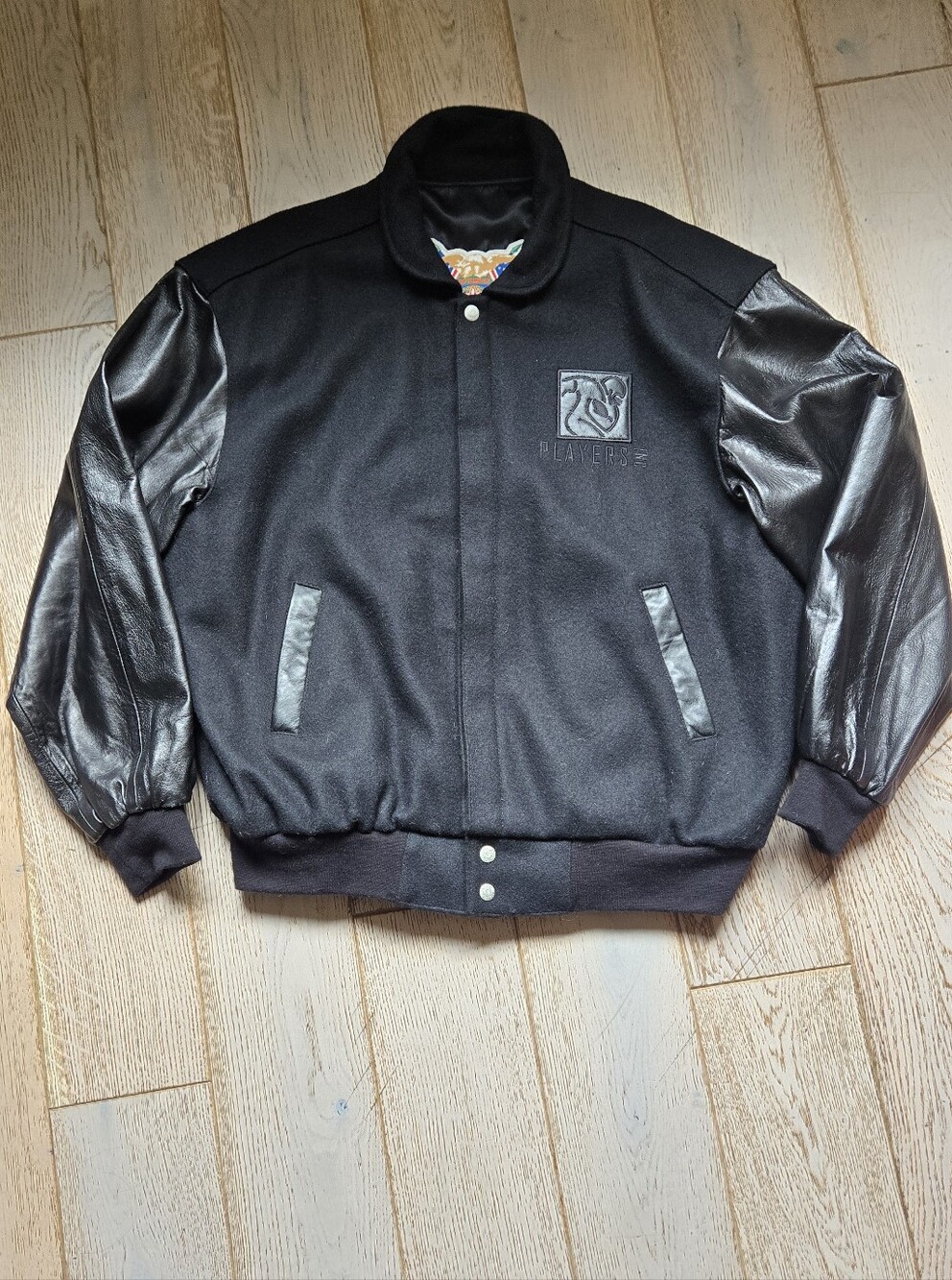 '98 Jeff Hamilton NFL PLAYERS CLUB Blackout Wool Leather Varsity Jacket NOS XL